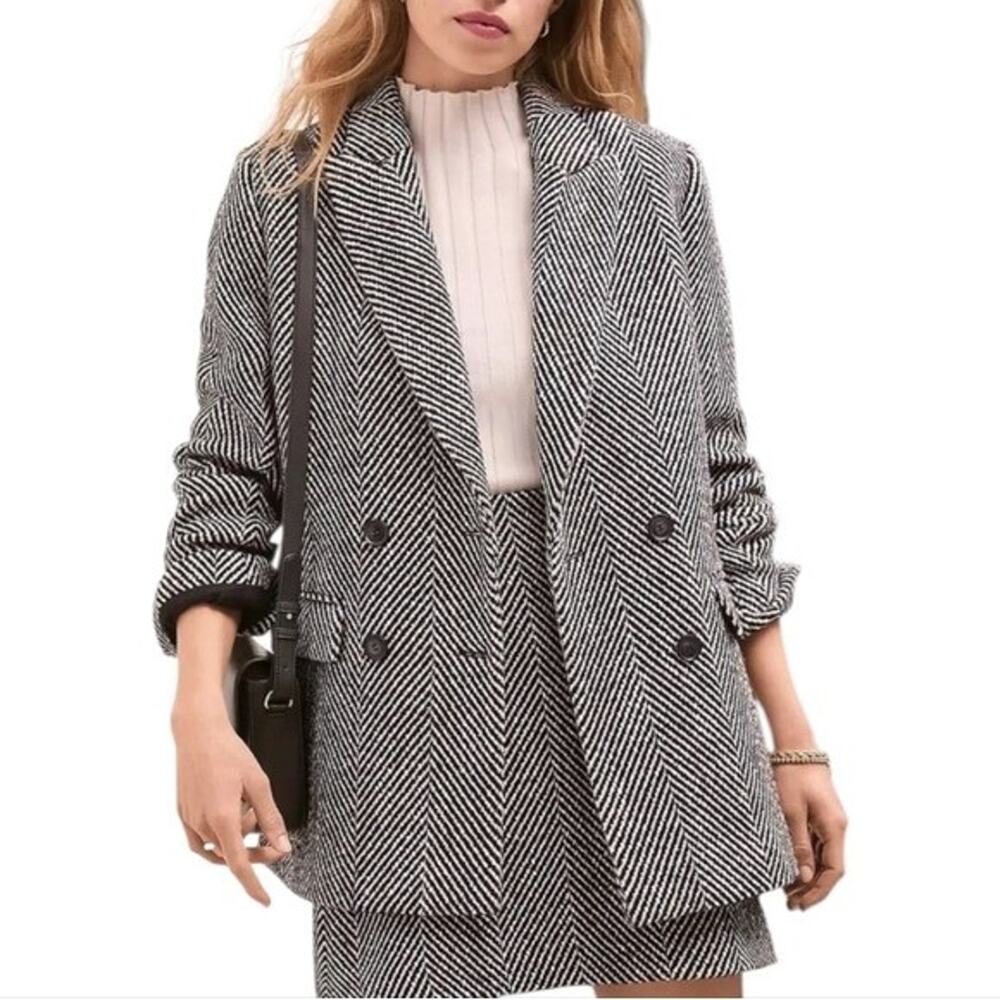 Loft Ann Taylor Wool Women's Black and White Herringbone Coat New Size 14